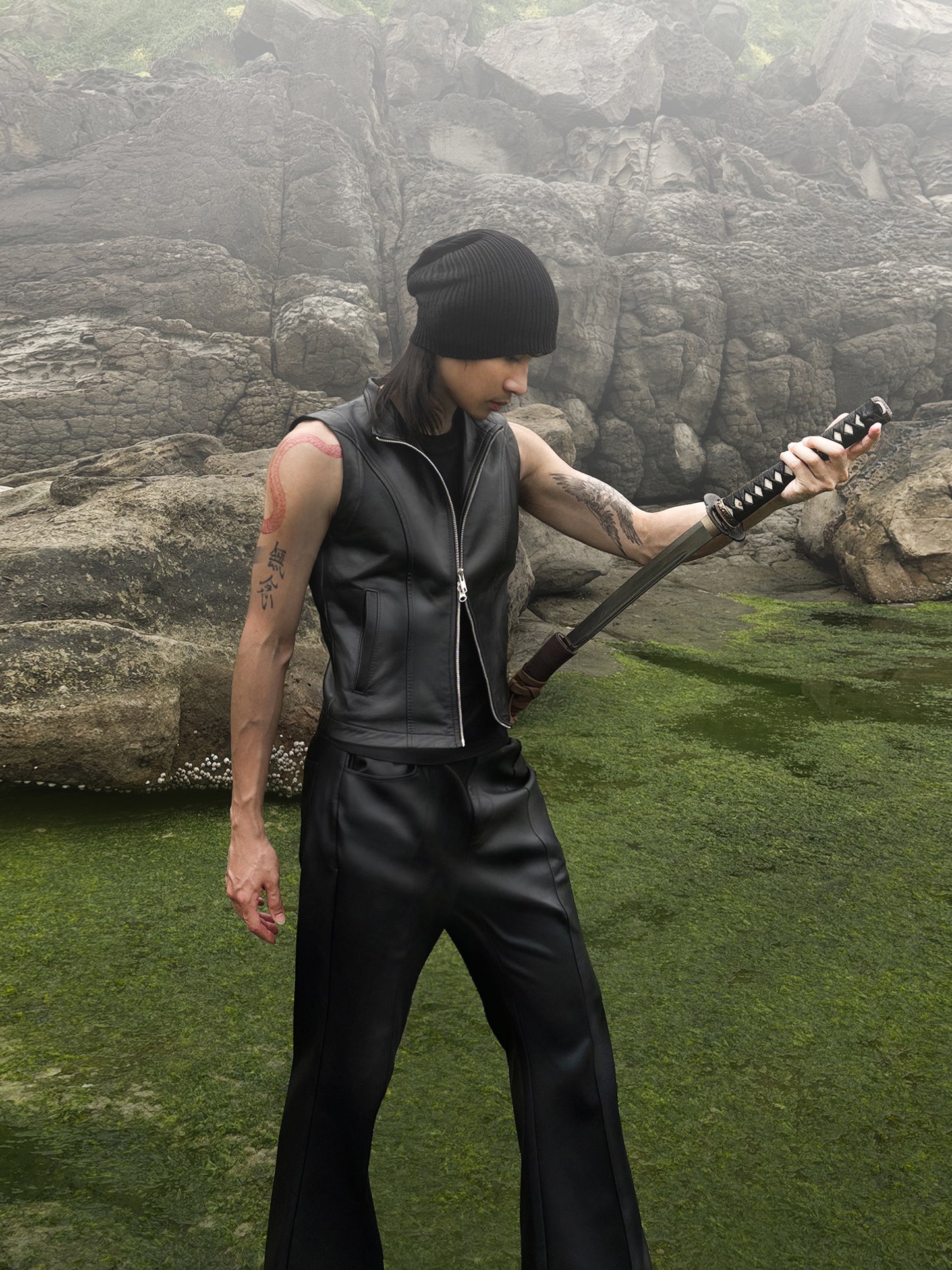 Mind Leather Vest Jacket / USD.400