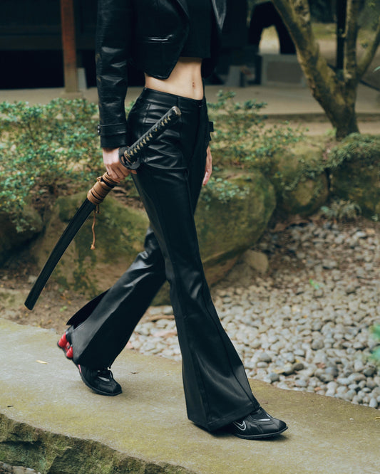 Leather Flared Trousers - Women