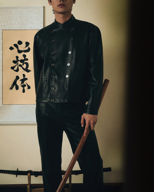 Leather Double Breasted Rider Jacket / USD.190